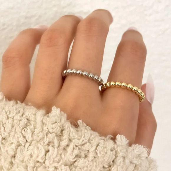 925 Sterling Silver Dainty Bead Ring Minimalist Ring Stackable Ring Band - Picture 1 of 7